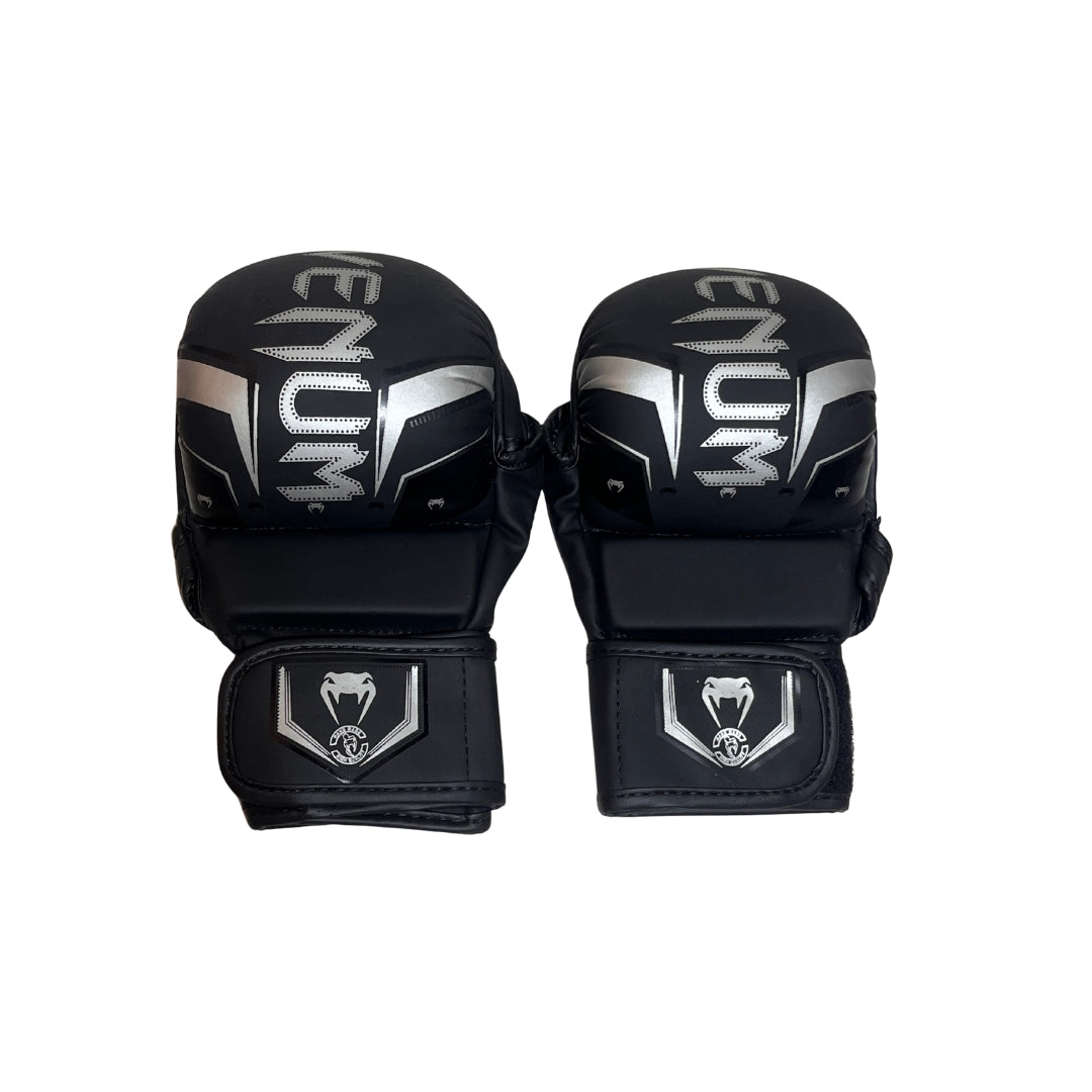 MMA Venum Sparring Gloves Leather Black & Silver