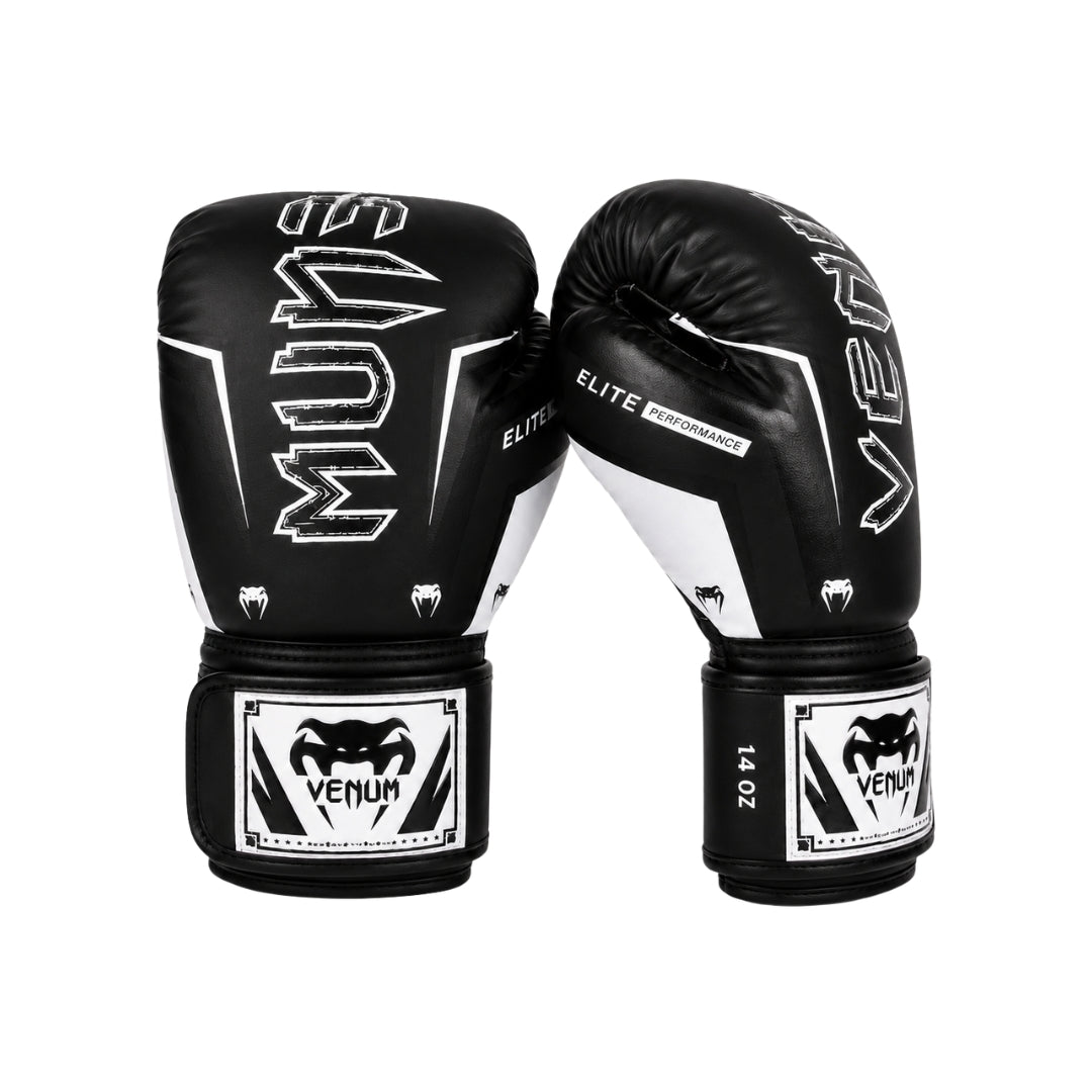Venum Elite boxing gloves in white and black