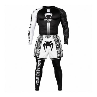 Rashguard T-shirt+Shorts 3pcs/set White Muay Thai Suit Bjj Kickboxing Men Gym Competition Sport Training Combat Wear