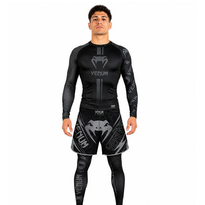 Rashguard T-shirt+Shorts 3pcs/set MuayThai Suit  Combat Wear Full BLACK