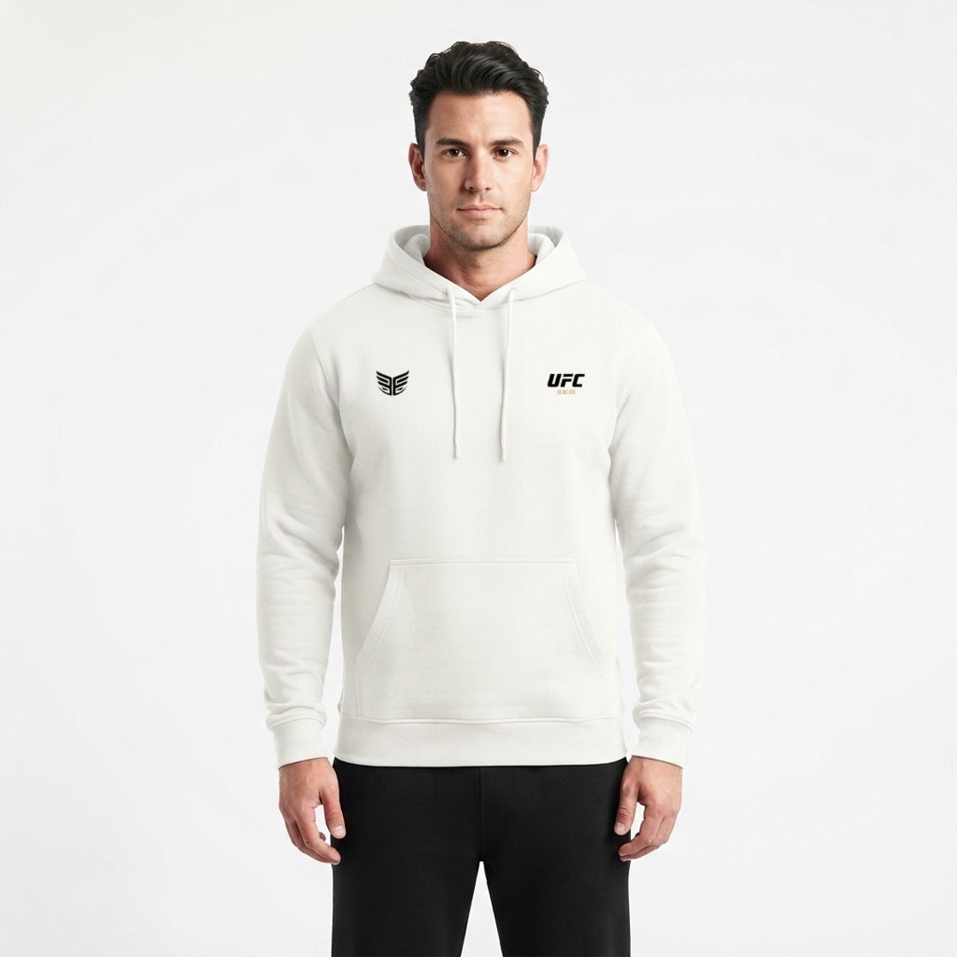 Charles Oliveira oversized tribute hoodie in white, front, on a model