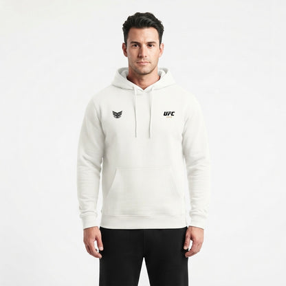 Charles Oliveira oversized tribute hoodie in white, front, on a model