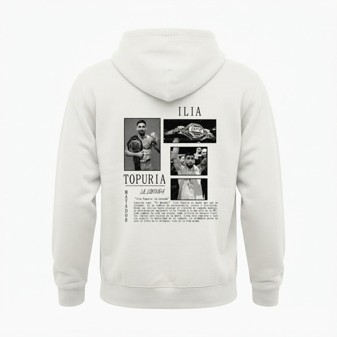 Ilia Topuria oversized tribute hoodie in white, back print