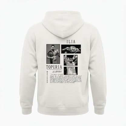 Ilia Topuria oversized tribute hoodie in white, back print