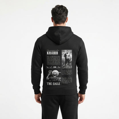 Khabib The Eagle oversized tribute hoodie in black, back print, on a model