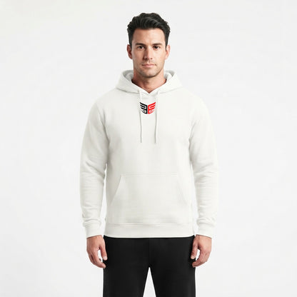 Khabib The Eagle oversized tribute hoodie in white, front, on a model