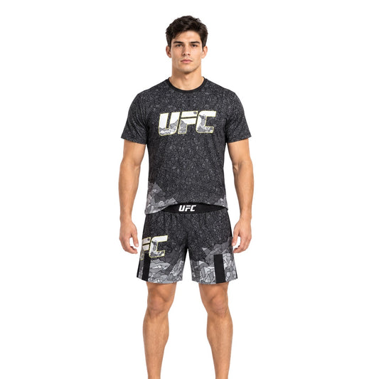 UFC full set in black with grey mosaic print, t-shirt and shorts
