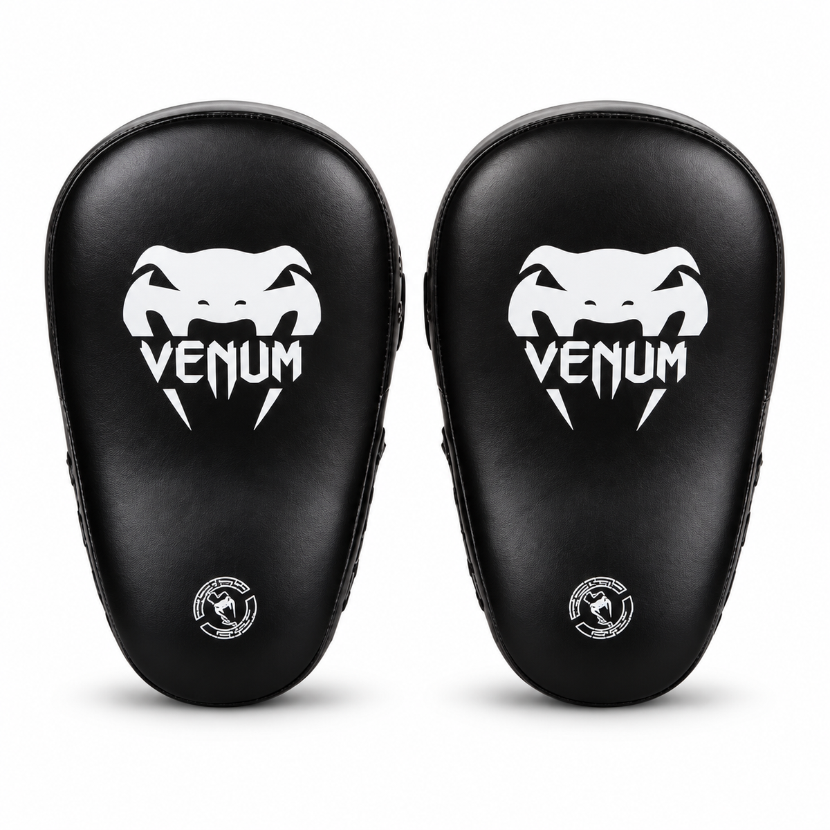 Venum boxing pads focus mitts in black, pair, front view