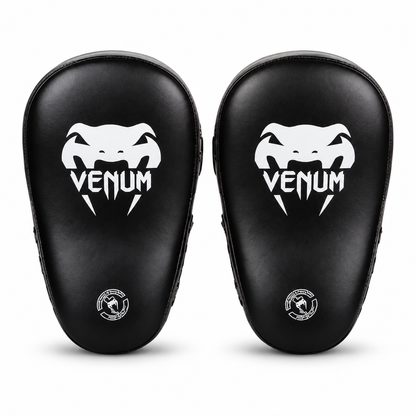 Venum boxing pads focus mitts in black, pair, front view