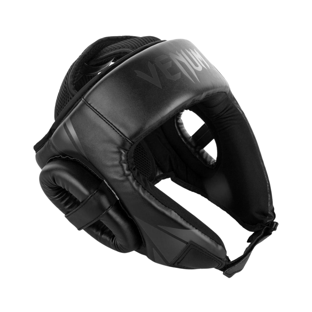 Venum Challenger open face headgear in black, side view