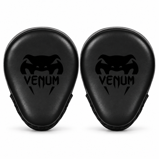 Venum Light focus mitts in full black, pair, front view
